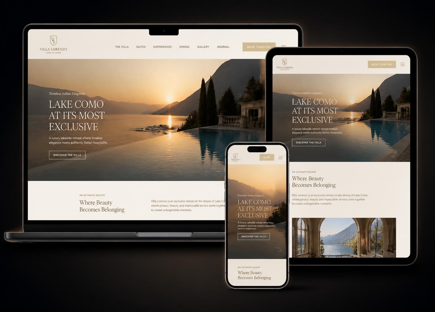 Mockup del sito AUREA — Lake Resort
